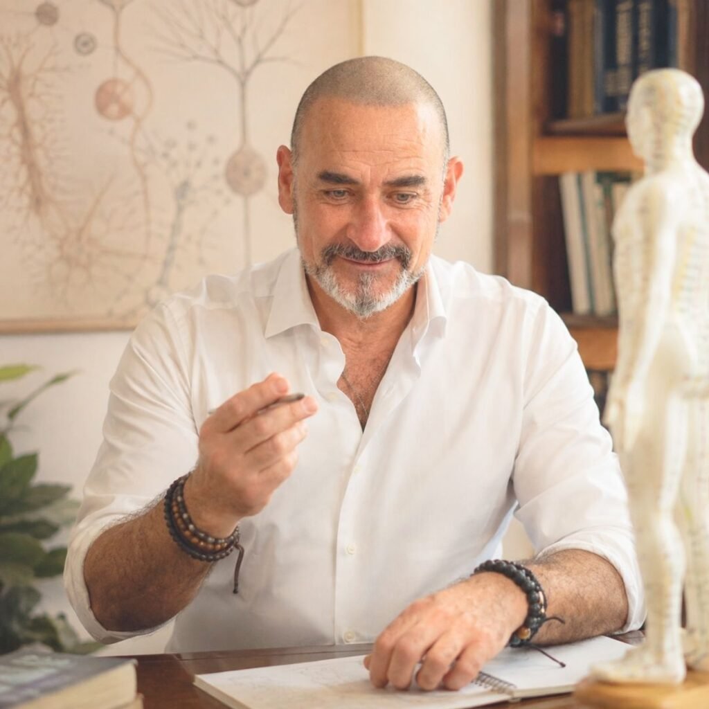 Natale Petti mentre illustra il metodo BioPsicoQuantistica® attraverso un modello integrato della persona